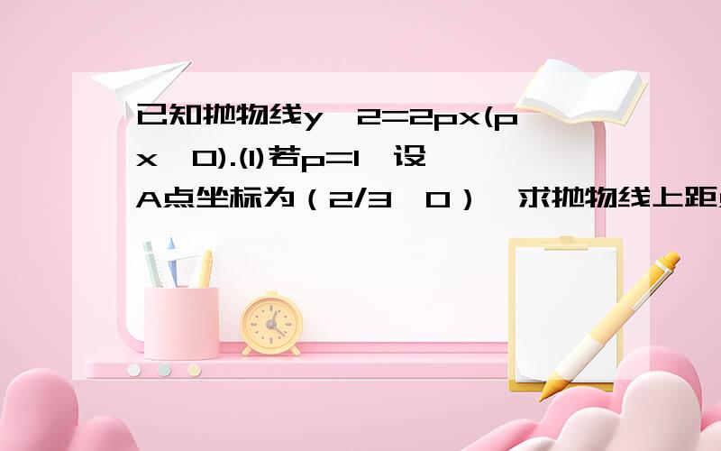 已知抛物线y^2=2px(px>0).(1)若p=1,设A点坐标为（2/3,0）,求抛物线上距点A最近的点B的坐标及AB