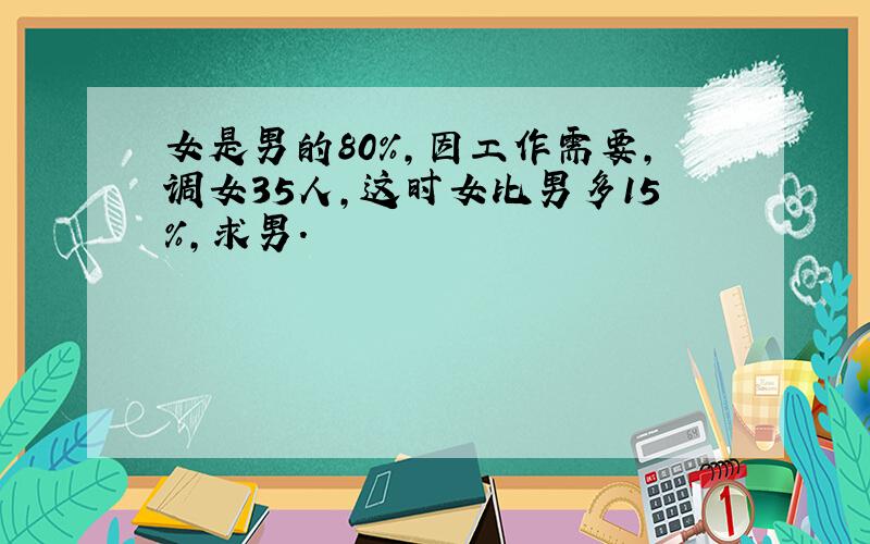 女是男的80%,因工作需要,调女35人,这时女比男多15%,求男.