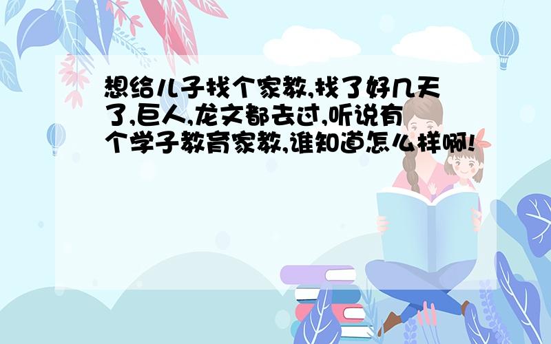 想给儿子找个家教,找了好几天了,巨人,龙文都去过,听说有个学子教育家教,谁知道怎么样啊!