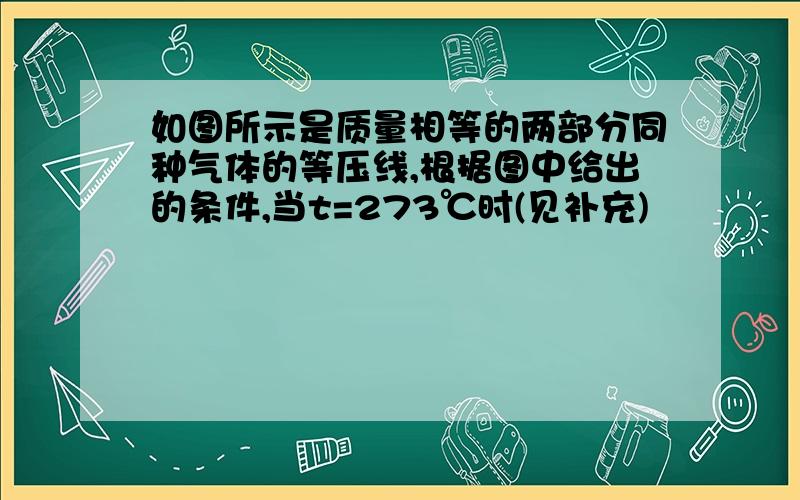 如图所示是质量相等的两部分同种气体的等压线,根据图中给出的条件,当t=273℃时(见补充)