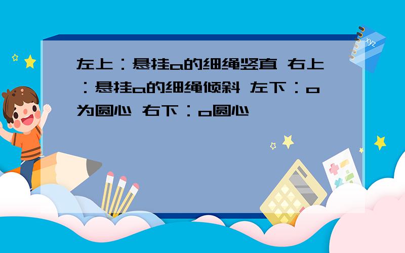 左上：悬挂a的细绳竖直 右上：悬挂a的细绳倾斜 左下：o为圆心 右下：o圆心