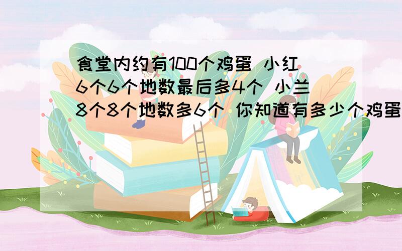 食堂内约有100个鸡蛋 小红6个6个地数最后多4个 小兰8个8个地数多6个 你知道有多少个鸡蛋?