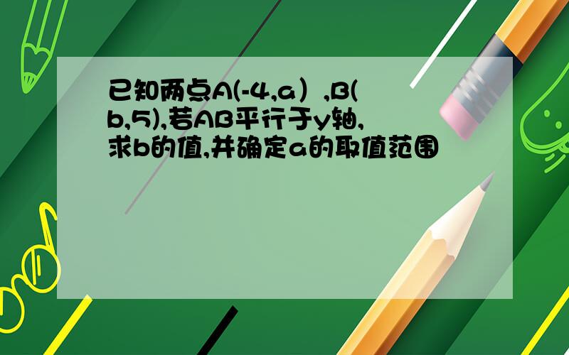 已知两点A(-4,a）,B(b,5),若AB平行于y轴,求b的值,并确定a的取值范围