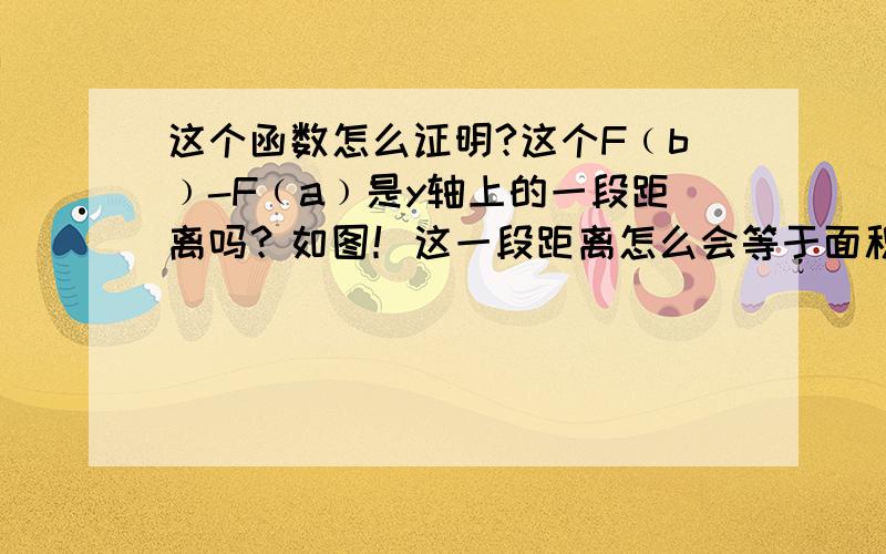 这个函数怎么证明?这个F﹙b﹚-F﹙a﹚是y轴上的一段距离吗？如图！这一段距离怎么会等于面积呢。