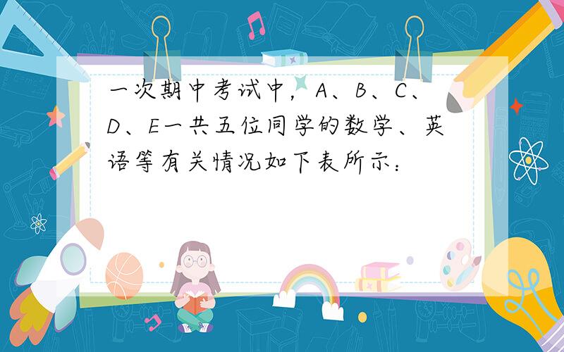 一次期中考试中，A、B、C、D、E一共五位同学的数学、英语等有关情况如下表所示：