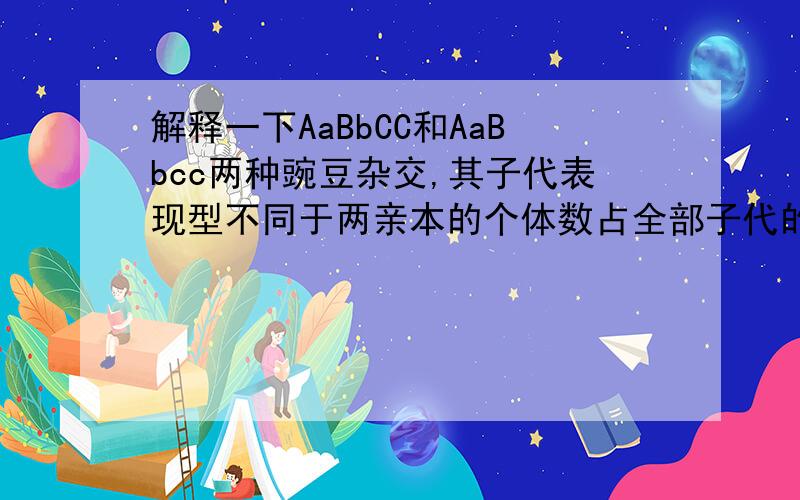 解释一下AaBbCC和AaBbcc两种豌豆杂交,其子代表现型不同于两亲本的个体数占全部子代的比值是多少?