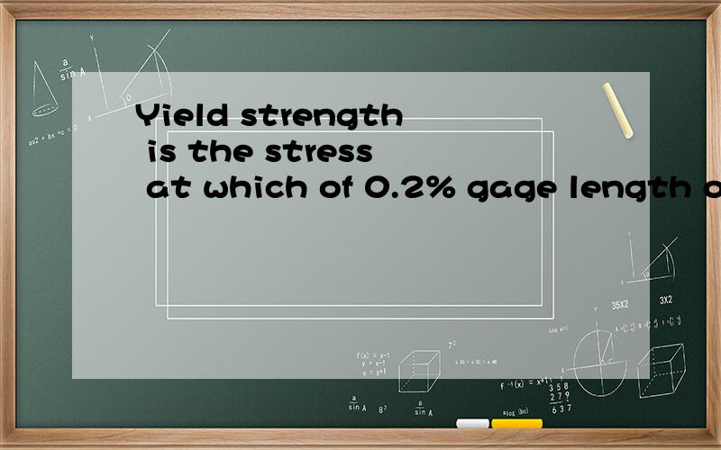 Yield strength is the stress at which of 0.2% gage length oc