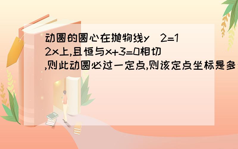 动圆的圆心在抛物线y^2=12x上,且恒与x+3=0相切,则此动圆必过一定点,则该定点坐标是多少