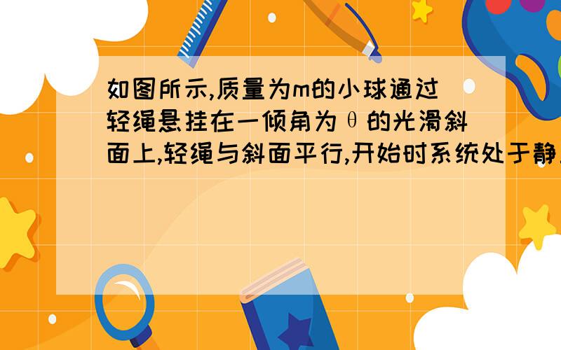 如图所示,质量为m的小球通过轻绳悬挂在一倾角为θ的光滑斜面上,轻绳与斜面平行,开始时系统处于静止状态.