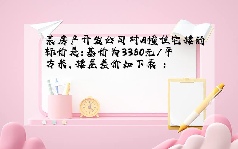 某房产开发公司对A幢住宅楼的标价是：基价为3380元/平方米,楼层差价如下表 ：