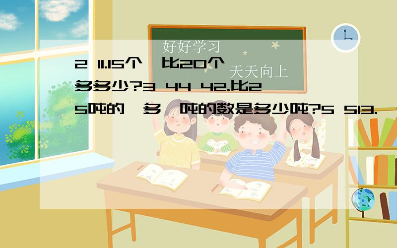 2 11.15个—比20个—多多少?3 44 42.比25吨的—多—吨的数是多少吨?5 513.一个数的20％是50,它