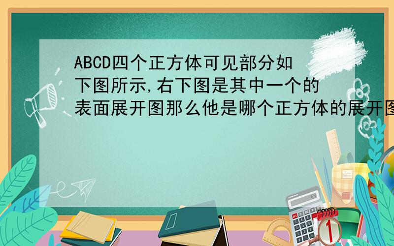 ABCD四个正方体可见部分如下图所示,右下图是其中一个的表面展开图那么他是哪个正方体的展开图?