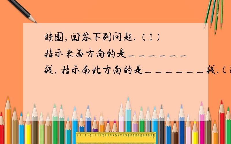 读图，回答下列问题． （1）指示东西方向的是______线，指示南北方向的是______线．（2）所有经线都交于____