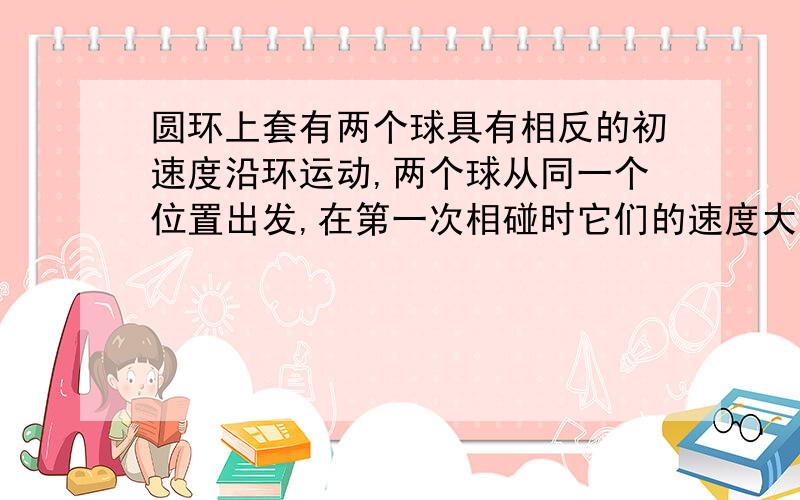 圆环上套有两个球具有相反的初速度沿环运动,两个球从同一个位置出发,在第一次相碰时它们的速度大小和所经历的时间为什么是一样