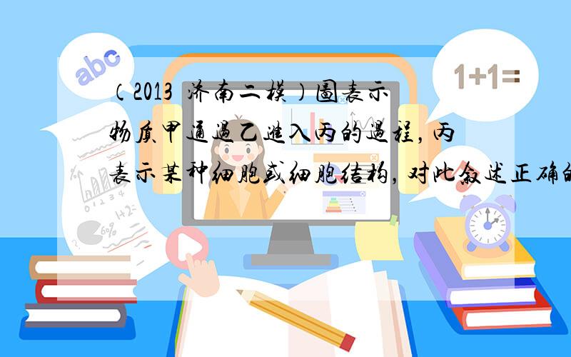 （2013•济南二模）图表示物质甲通过乙进入丙的过程，丙表示某种细胞或细胞结构，对此叙述正确的是（　　）