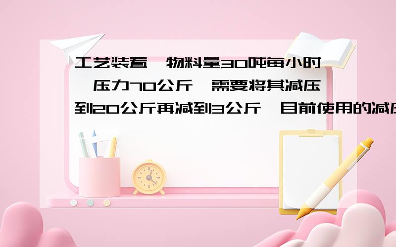 工艺装置,物料量30吨每小时,压力70公斤,需要将其减压到20公斤再减到3公斤,目前使用的减压阀降压,个人考虑用一套水轮