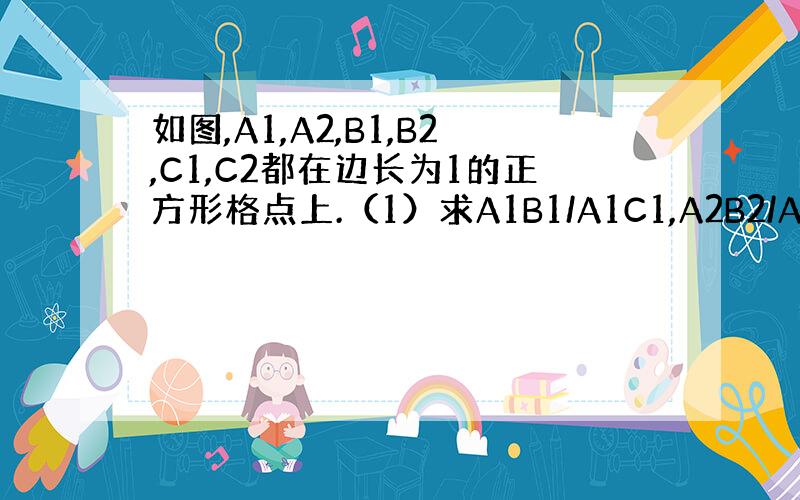 如图,A1,A2,B1,B2,C1,C2都在边长为1的正方形格点上.（1）求A1B1/A1C1,A2B2/A2C2