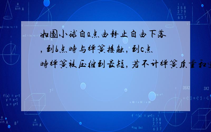 如图小球自a点由静止自由下落，到b点时与弹簧接触，到c点时弹簧被压缩到最短，若不计弹簧质量和空气阻力，在小球由a→b→c