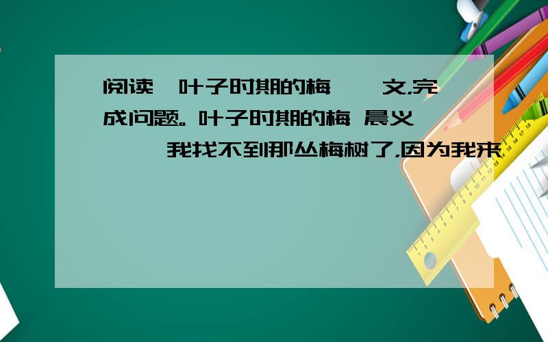 阅读《叶子时期的梅》一文，完成问题。 叶子时期的梅 晨义 　　我找不到那丛梅树了，因为我来