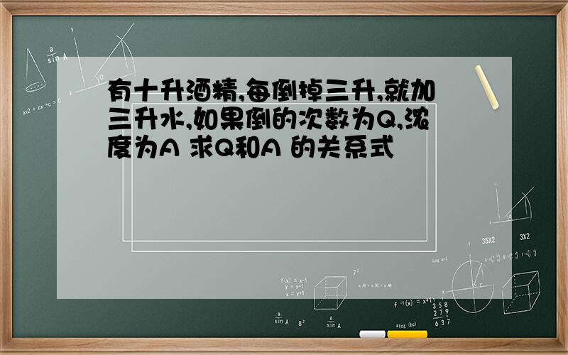 有十升酒精,每倒掉三升,就加三升水,如果倒的次数为Q,浓度为A 求Q和A 的关系式