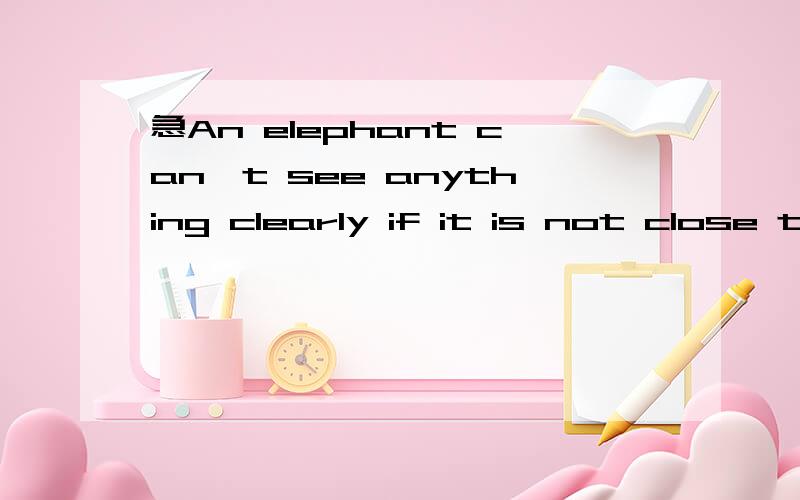 急An elephant can't see anything clearly if it is not close t