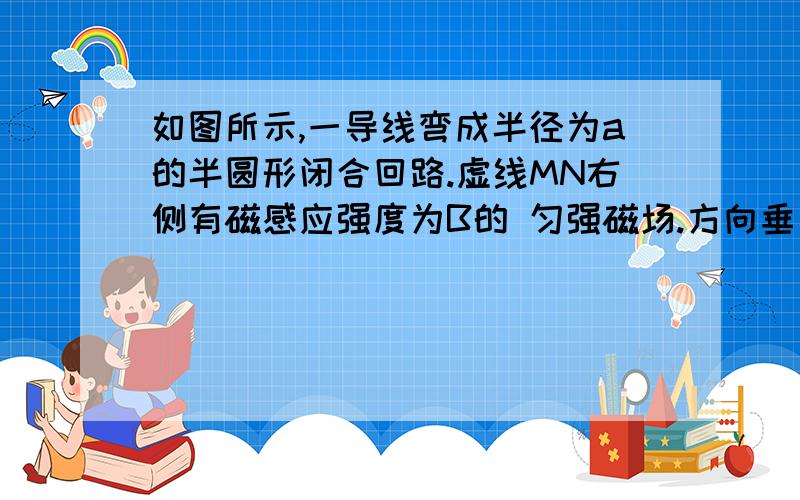 如图所示,一导线弯成半径为a的半圆形闭合回路.虚线MN右侧有磁感应强度为B的 匀强磁场.方向垂直于回路