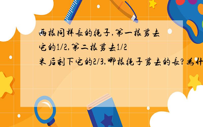 两根同样长的绳子,第一根剪去它的1／2,第二根剪去1/2米后剩下它的2/3,哪根绳子剪去的长?为什么?