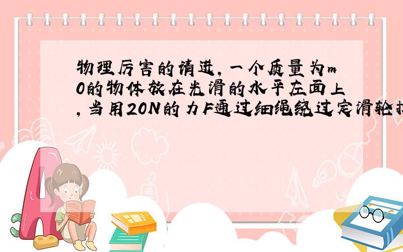 物理厉害的请进,一个质量为m0的物体放在光滑的水平左面上,当用20N的力F通过细绳绕过定滑轮拉它时,产生2m/s2的加速