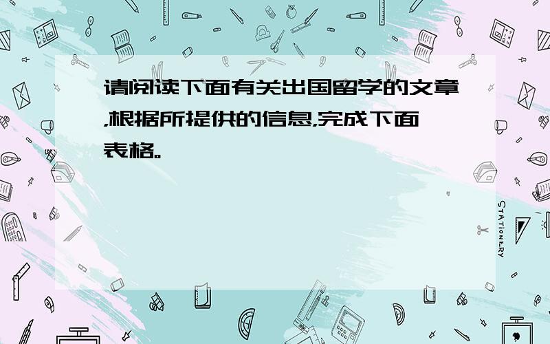 请阅读下面有关出国留学的文章，根据所提供的信息，完成下面表格。