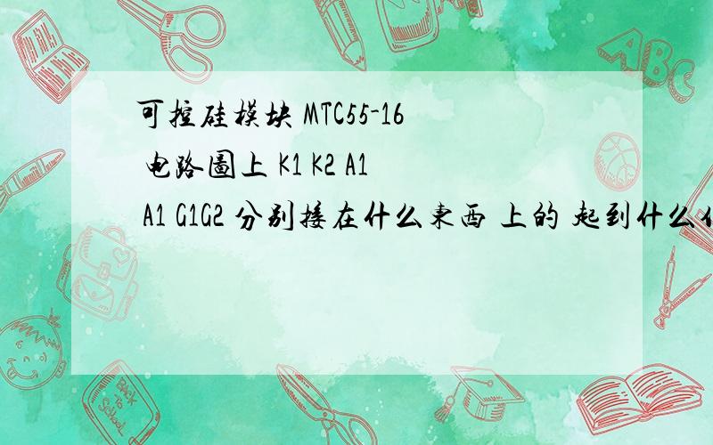 可控硅模块 MTC55-16 电路图上 K1 K2 A1 A1 G1G2 分别接在什么东西 上的 起到什么作用