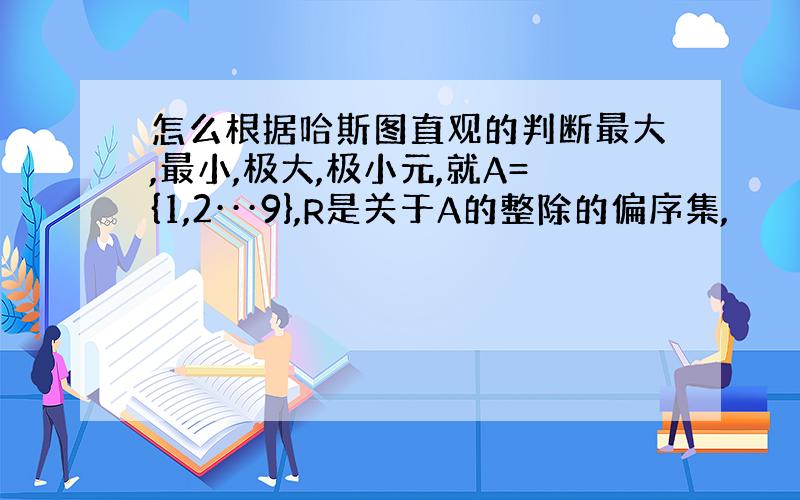 怎么根据哈斯图直观的判断最大,最小,极大,极小元,就A={1,2···9},R是关于A的整除的偏序集,