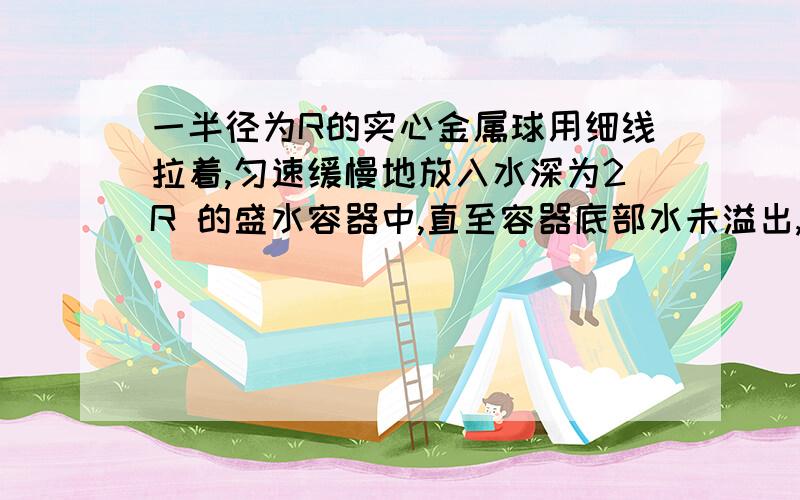 一半径为R的实心金属球用细线拉着,匀速缓慢地放入水深为2R 的盛水容器中,直至容器底部水未溢出,下图那个正确?（）