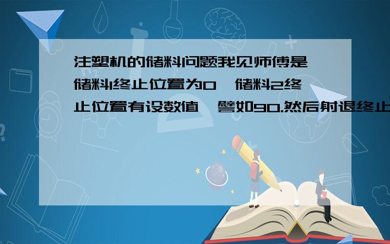 注塑机的储料问题我见师傅是,储料1终止位置为0,储料2终止位置有设数值,譬如90.然后射退终止位置为是设为90.请问为什