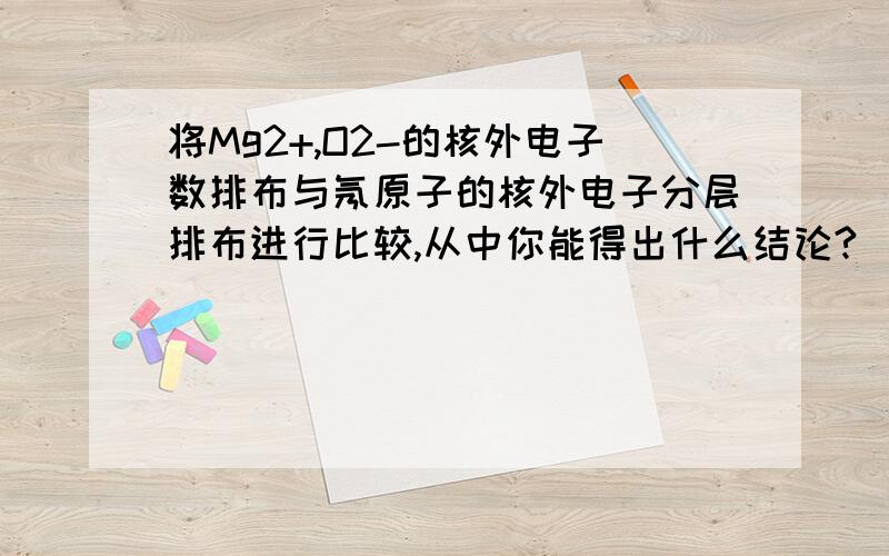 将Mg2+,O2-的核外电子数排布与氖原子的核外电子分层排布进行比较,从中你能得出什么结论?