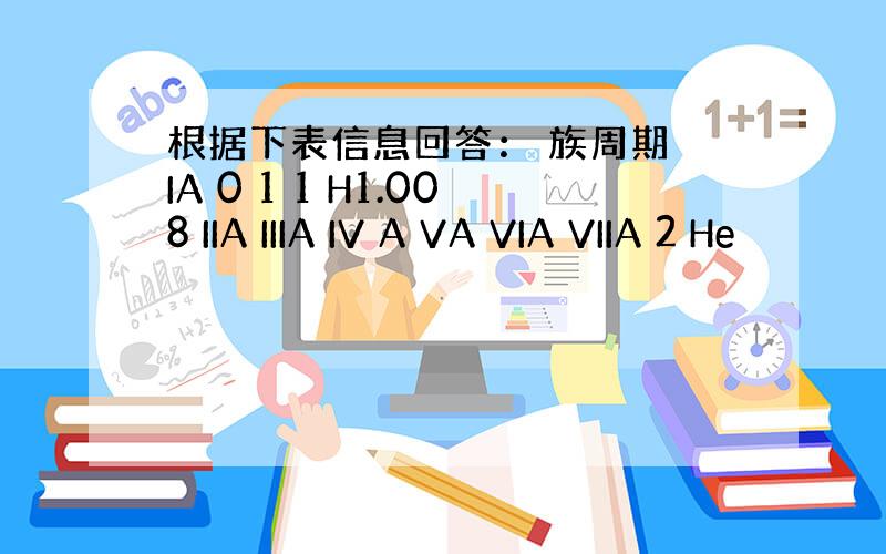 根据下表信息回答： 族周期 IA 0 1 1 H1.008 IIA IIIA IV A VA VIA VIIA 2 He