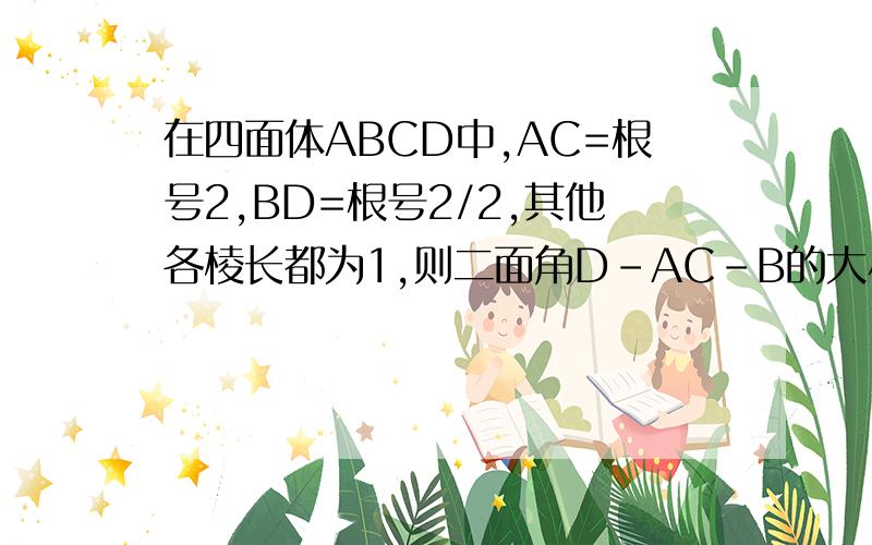 在四面体ABCD中,AC=根号2,BD=根号2/2,其他各棱长都为1,则二面角D-AC-B的大小为