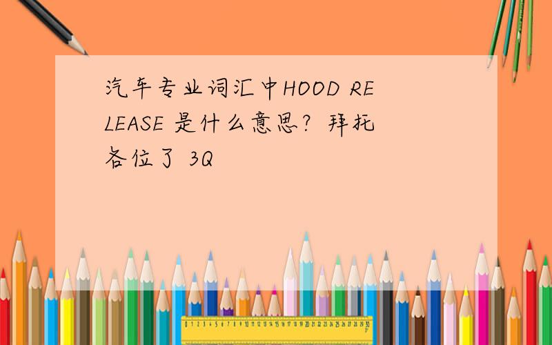 汽车专业词汇中HOOD RELEASE 是什么意思？拜托各位了 3Q