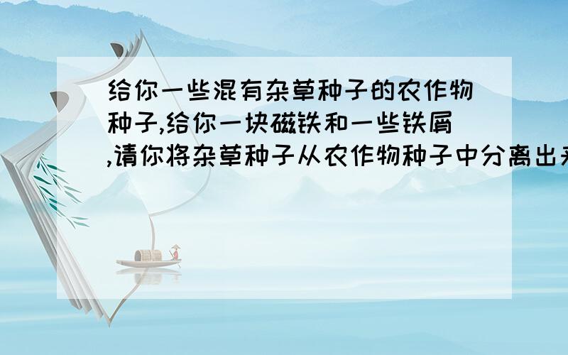 给你一些混有杂草种子的农作物种子,给你一块磁铁和一些铁屑,请你将杂草种子从农作物种子中分离出来,说说你的办法和道理.