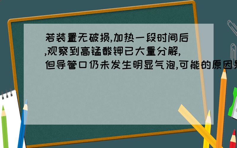 若装置无破损,加热一段时间后,观察到高锰酸钾已大量分解,但导管口仍未发生明显气泡,可能的原因是什么