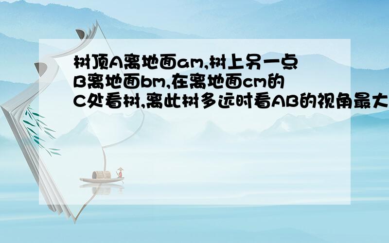 树顶A离地面am,树上另一点B离地面bm,在离地面cm的C处看树,离此树多远时看AB的视角最大?