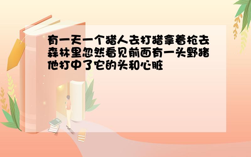 有一天一个猎人去打猎拿着枪去森林里忽然看见前面有一头野猪他打中了它的头和心脏