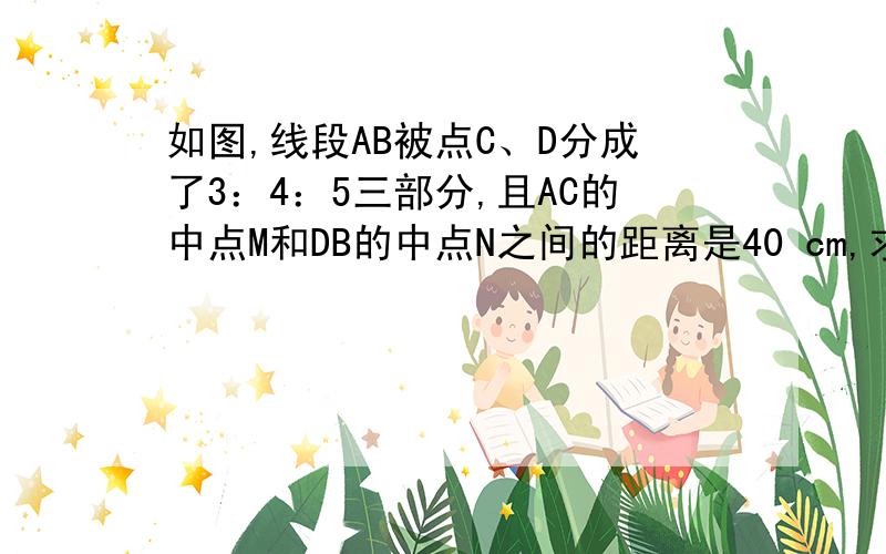 如图,线段AB被点C、D分成了3：4：5三部分,且AC的中点M和DB的中点N之间的距离是40 cm,求AB的长．