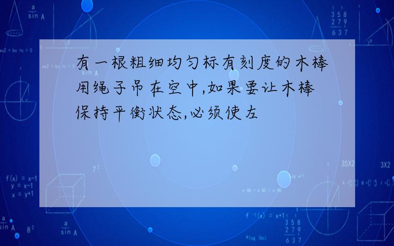 有一根粗细均匀标有刻度的木棒用绳子吊在空中,如果要让木棒保持平衡状态,必须使左