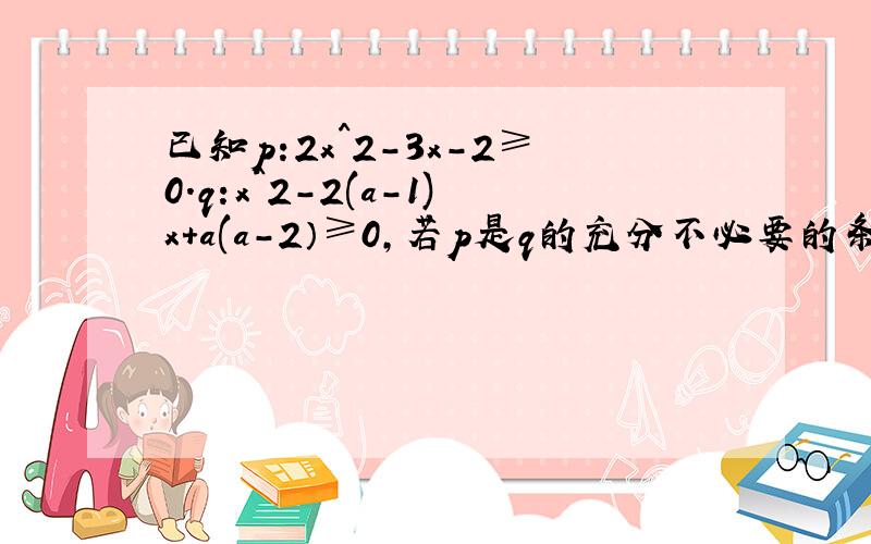 已知p:2x^2-3x-2≥0.q:x^2-2(a-1)x+a(a-2）≥0,若p是q的充分不必要的条件,求a范围