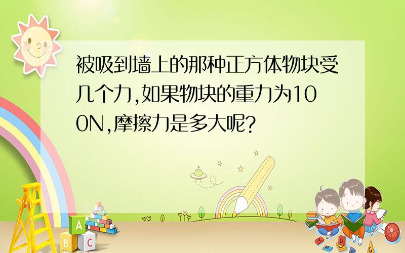 被吸到墙上的那种正方体物块受几个力,如果物块的重力为100N,摩擦力是多大呢?