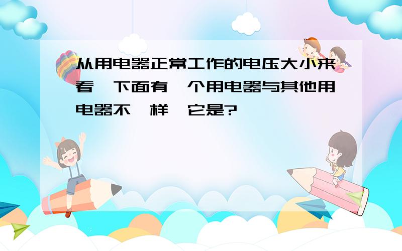 从用电器正常工作的电压大小来看,下面有一个用电器与其他用电器不一样,它是?