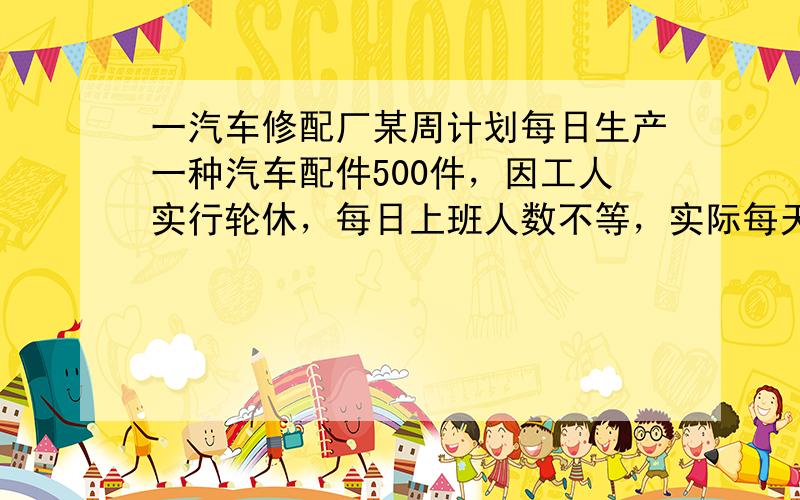 一汽车修配厂某周计划每日生产一种汽车配件500件，因工人实行轮休，每日上班人数不等，实际每天生产量与计划量相比情况如下表