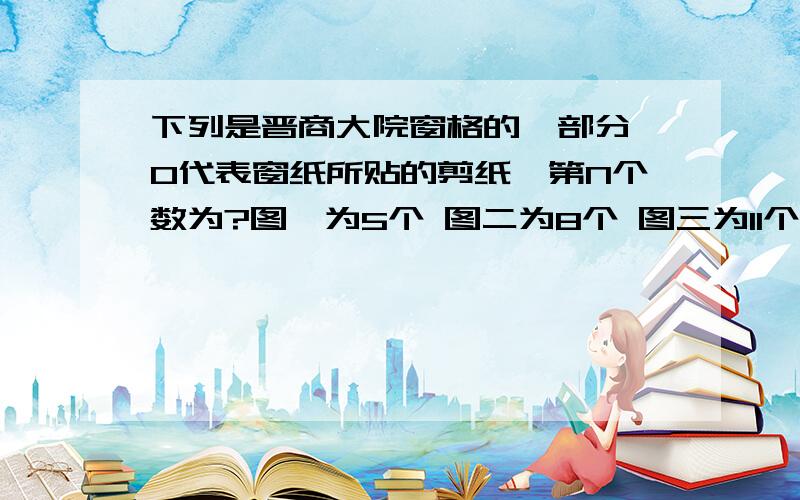 下列是晋商大院窗格的一部分,O代表窗纸所贴的剪纸,第N个数为?图一为5个 图二为8个 图三为11个