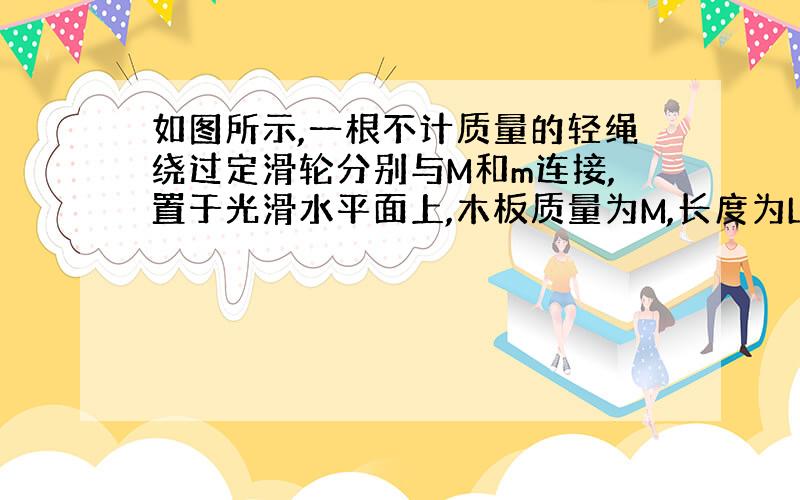 如图所示,一根不计质量的轻绳绕过定滑轮分别与M和m连接,置于光滑水平面上,木板质量为M,长度为L