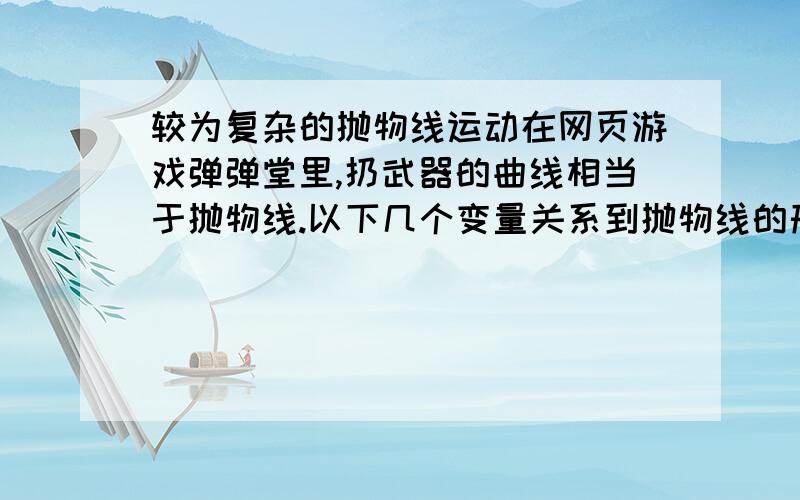 较为复杂的抛物线运动在网页游戏弹弹堂里,扔武器的曲线相当于抛物线.以下几个变量关系到抛物线的形状：角度,力度（在游戏里数